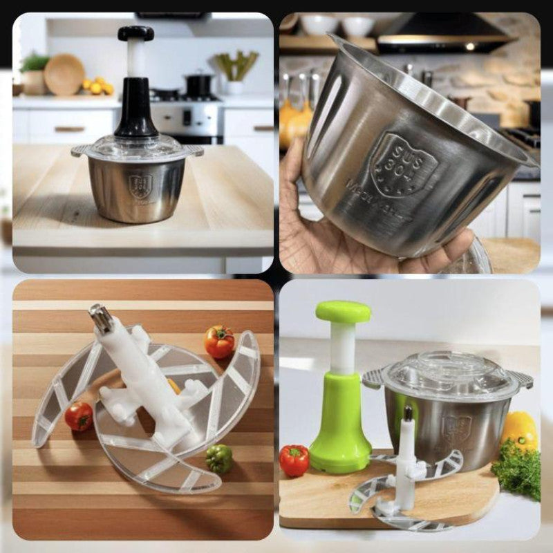 2L Manual Hand Push Chopper – Stainless Steel 4-Blade Multifunction Food Processor