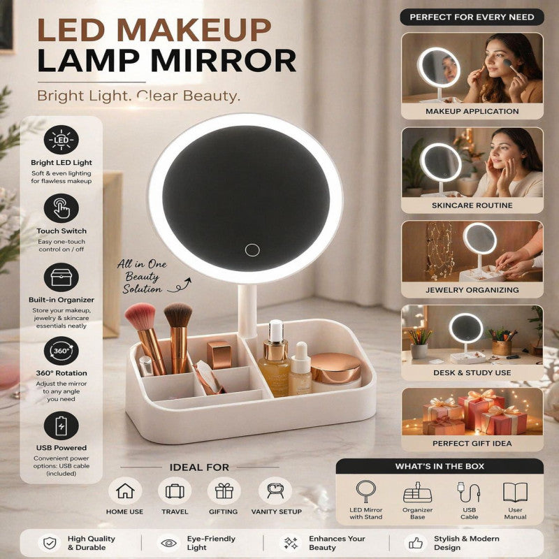 LED Vanity Mirror Organizer – Elegant Makeup Storage with Built-in Light