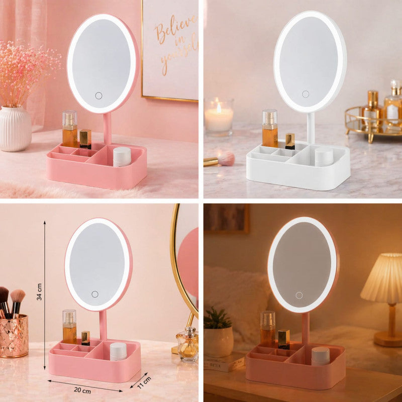 LED Vanity Mirror Organizer – Elegant Makeup Storage with Built-in Light