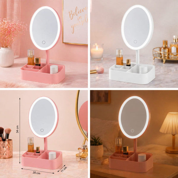 LED Vanity Mirror Organizer – Elegant Makeup Storage with Built-in Light