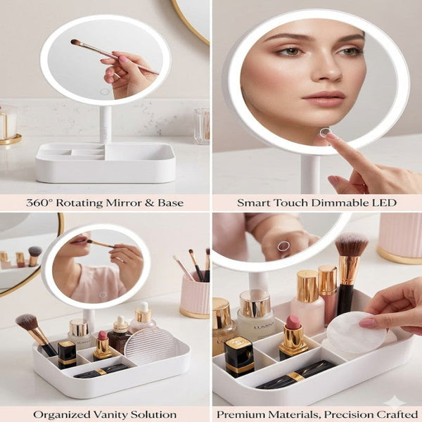 LED Vanity Mirror Organizer – Elegant Makeup Storage with Built-in Light