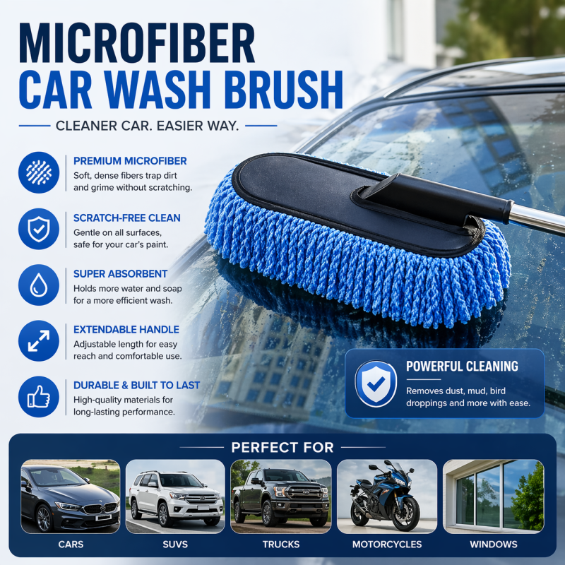 Microfiber Car Wash Brush with Telescopic Handle – Large Dust & Cleaning Mop Tool