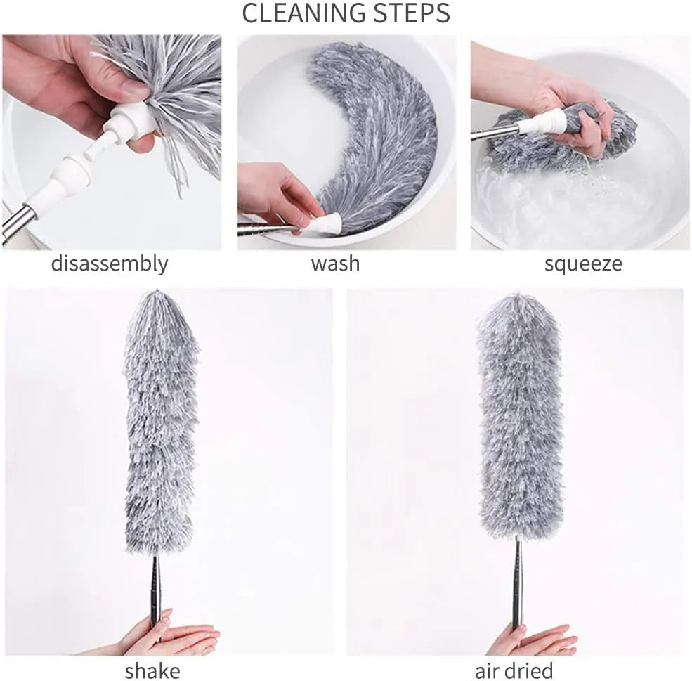 Microfiber Duster with Extension Pole – Adjustable Long Reach Cleaning Tool