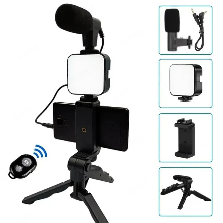 Video Making & Vlogging Kit – Tripod, Mic, LED Light & Phone Holder for TikTok & Podcasting