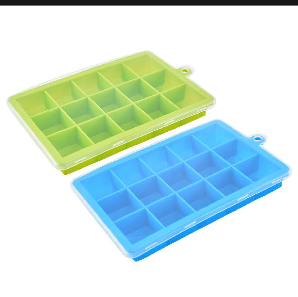 15-Cell Silicone Ice Cube Tray with Lid – Big Size Ice Cube Maker Mold for Quick Freeze