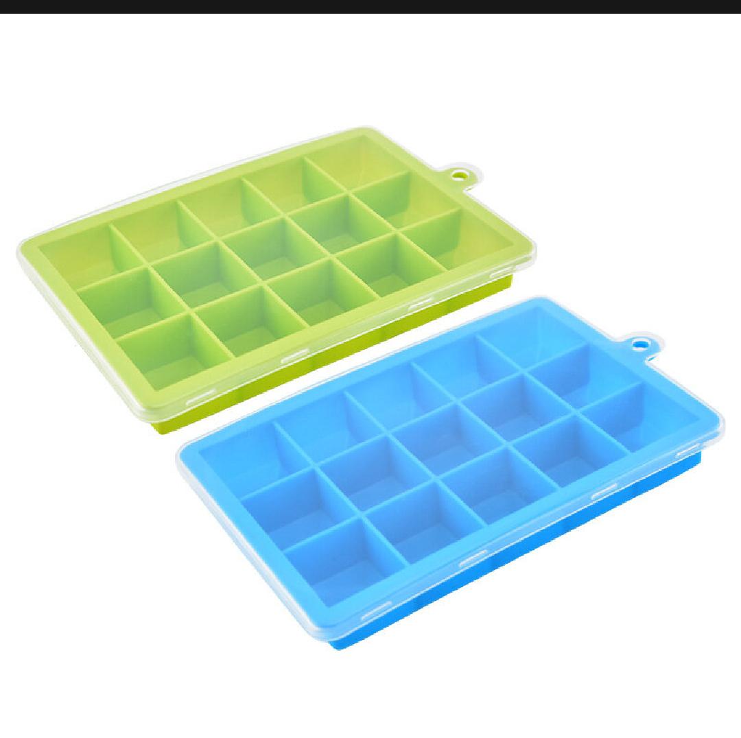 15-Cell Silicone Ice Cube Tray with Lid – Big Size Ice Cube Maker Mold for Quick Freeze