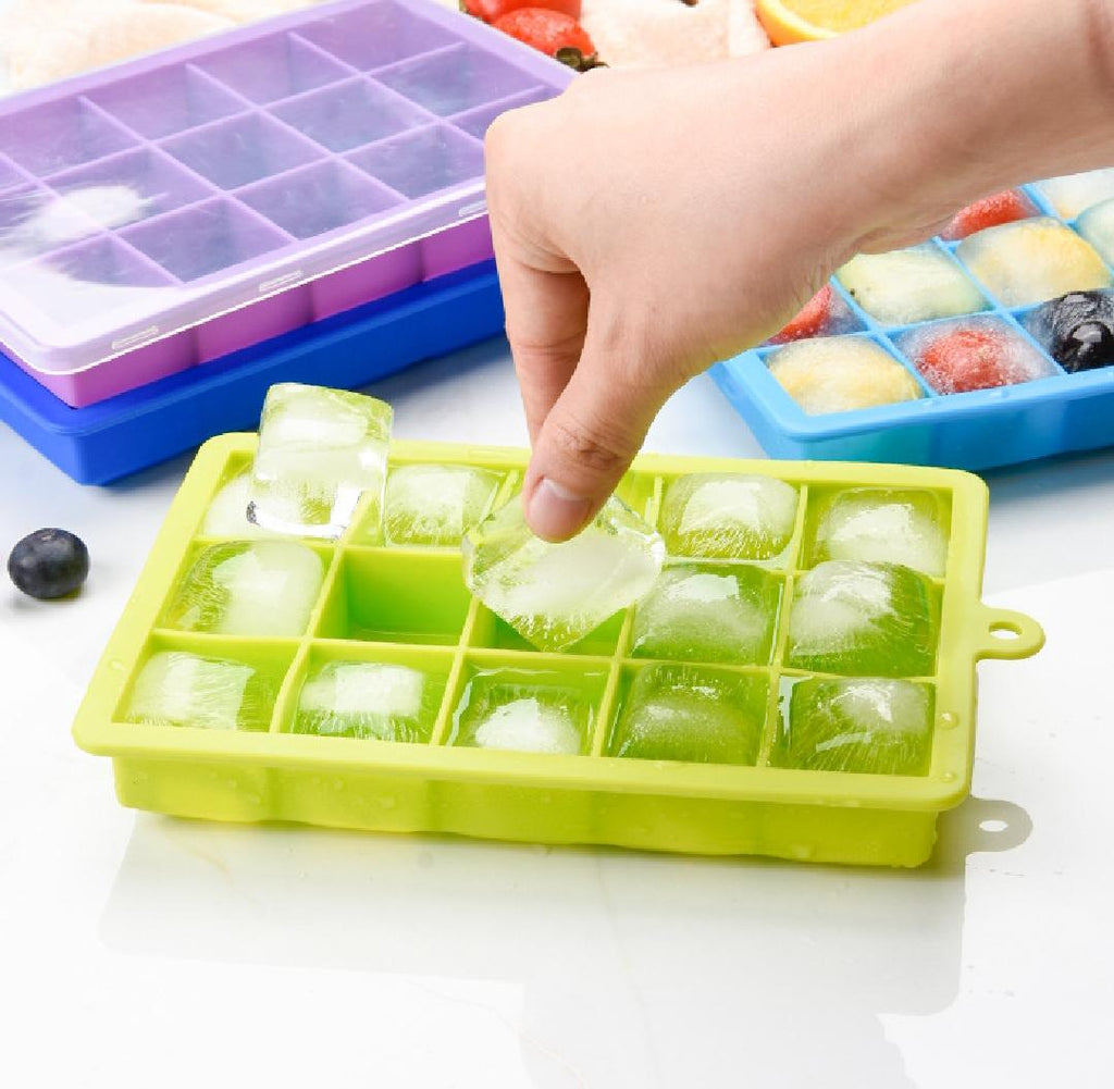 15-Cell Silicone Ice Cube Tray with Lid – Big Size Ice Cube Maker Mold for Quick Freeze