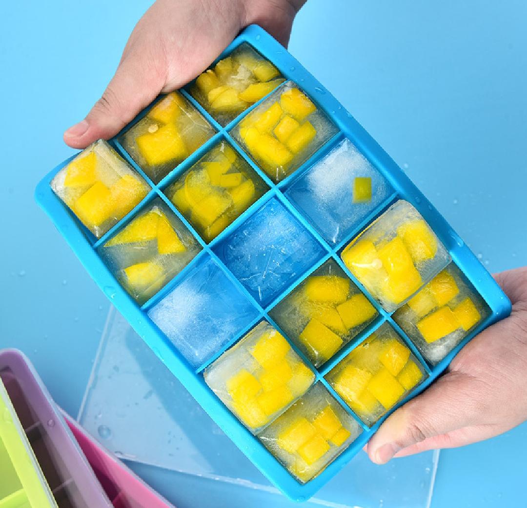 15-Cell Silicone Ice Cube Tray with Lid – Big Size Ice Cube Maker Mold for Quick Freeze