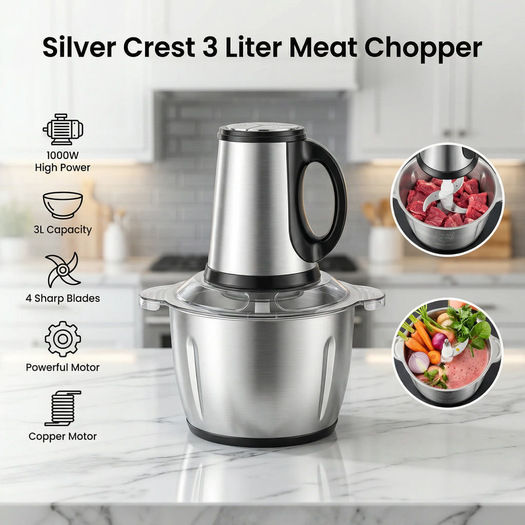 Silver Crest 3L Electric Chopper - Vegetable, Meat, Garlic & Onion Food Processor